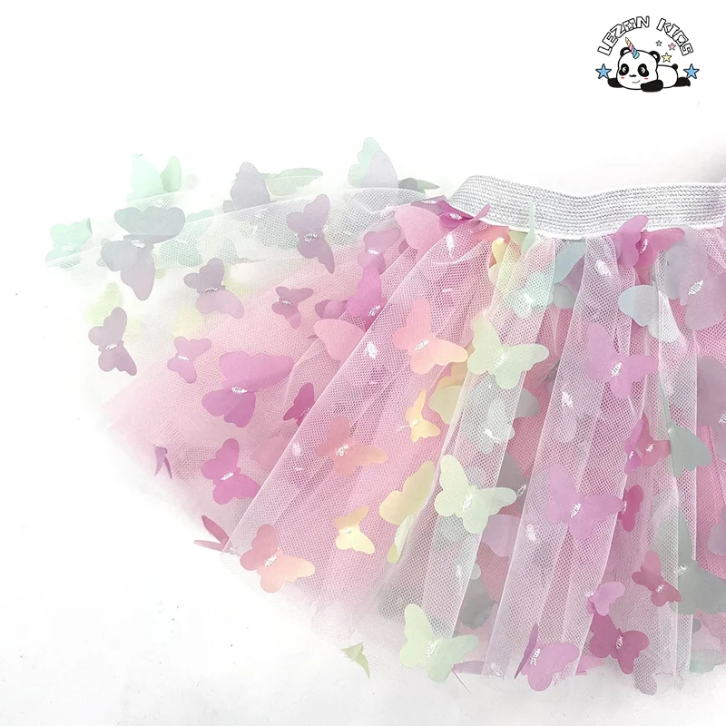 LEZONKIDS - Saia de Criança Meia Saia TUTU Arco-íris Gradual Emborrachada Borboleta Pregueada Saia Versátil para Meninas
